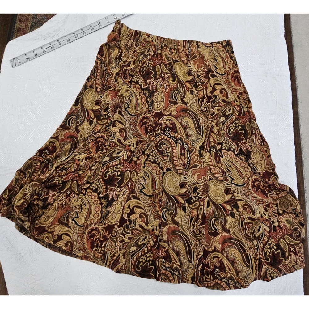 Brown Paisley Pull On Midi Skirt Small